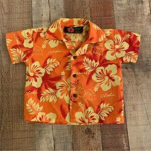 Ali’s fashion kids Hawaiian floral short sleeve button up shirt in orange yellow